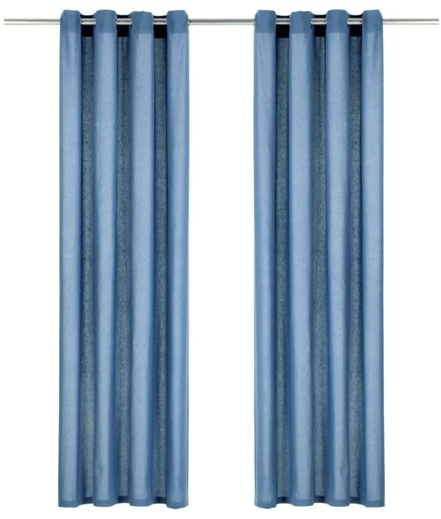vidaXL Cortinas com argolas de metal 2 pcs algodão 140x225 cm azul