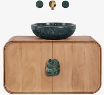 Conjunto De Móvel De Casa De Banho Suspenso 95x45 Cm Em Madeira De Manga E Pedra Natural Kivalina Mármore Verde Udaipur - Madeira - Sklum