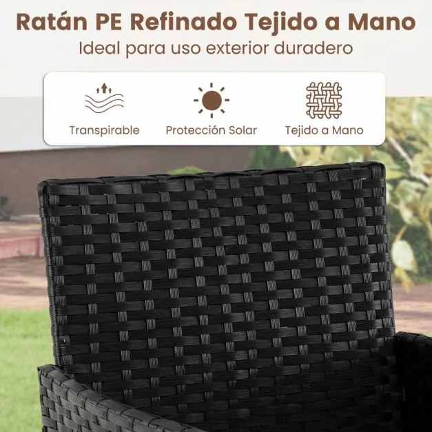 Conjunto de móveis de jardim de 3 peças em rattan com 2 cadeiras e Mesa auxiliar de vidro para terraço, pátio ou varanda Preto