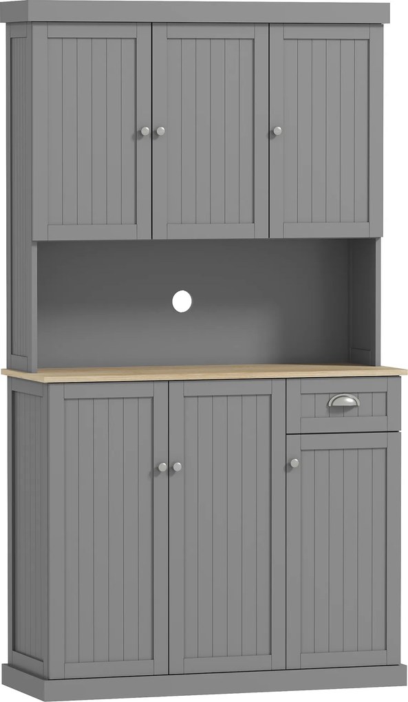 HOMCOM Móvel de Cozinha Estilo Campestre com Prateleiras Reguláveis 101x39x180 cm Cinza | Aosom Portugal