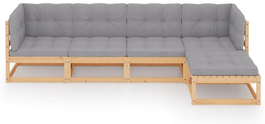 5 pcs conjunto lounge de jardim c/ almofadões pinho maciço