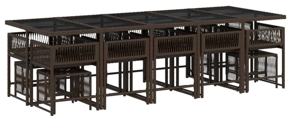 15 pcs conjunto jantar p/ jardim c/ almofadões vime PE castanho