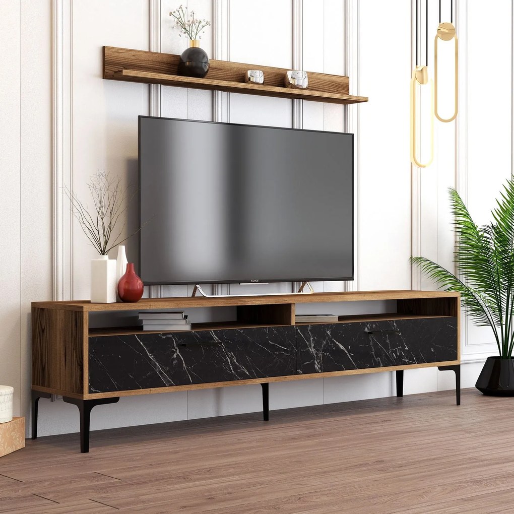 Conjunto de Mobiliário de Sala de Estar Istanbul – Nogueira e Preto –