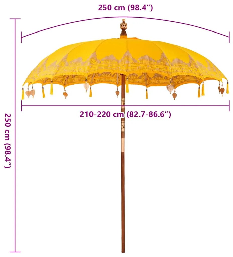 Guarda-sol Outros Manual Amarelo x 250 cm Algodão e madeira