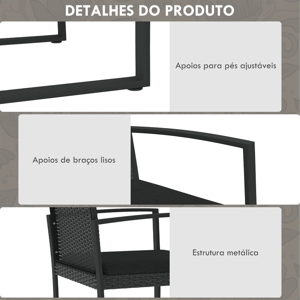 Conjunto Móveis de Jardim de Vime Sintético com 2 Poltronas Individuais 1 Sofá Duplo e 2 Mesas de Centro Preto