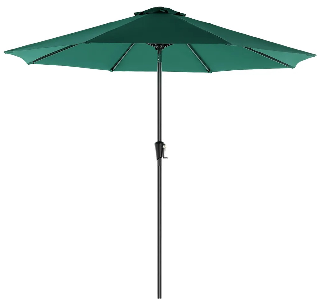Guarda-sol de jardim SONGMICS de 290 cm, FPS 50+, proteção solar, inclinação de 30° em 2 direções, manivela para abertura e fechamento, para jardins externos, piscina, varanda e pátio, base não incluída, verde GPU30GN