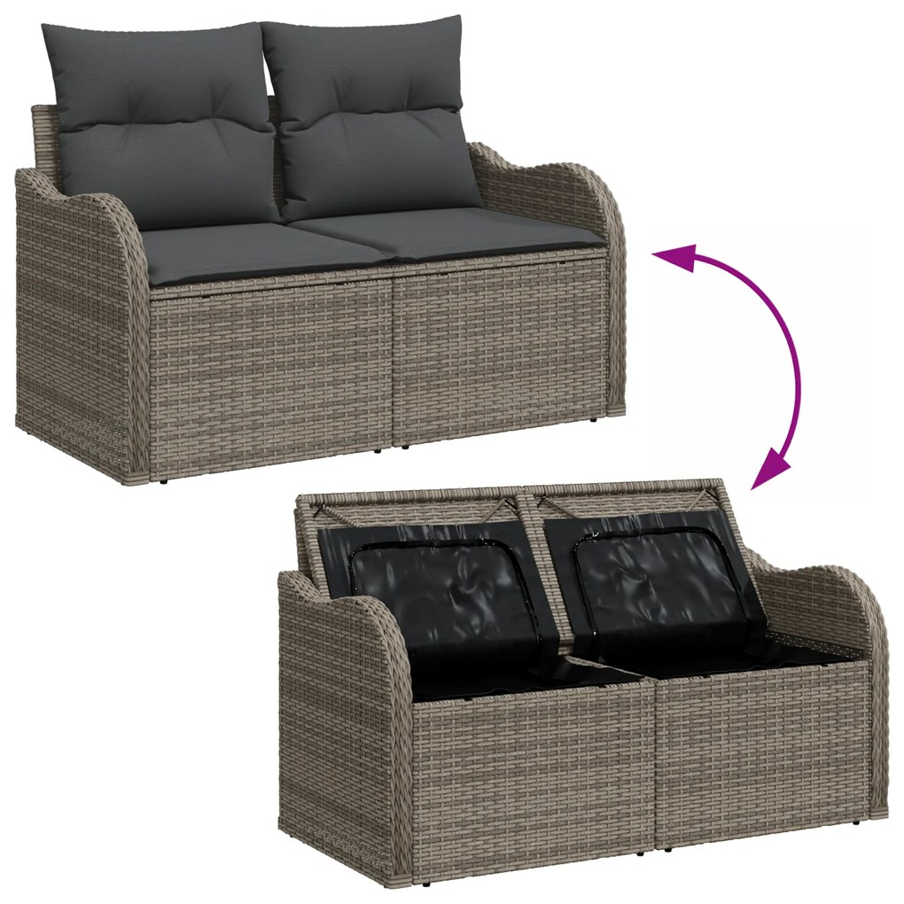 Conjunto de Sofá de Jardim de 5 Peças com Almofadas Cinzento Poliratã