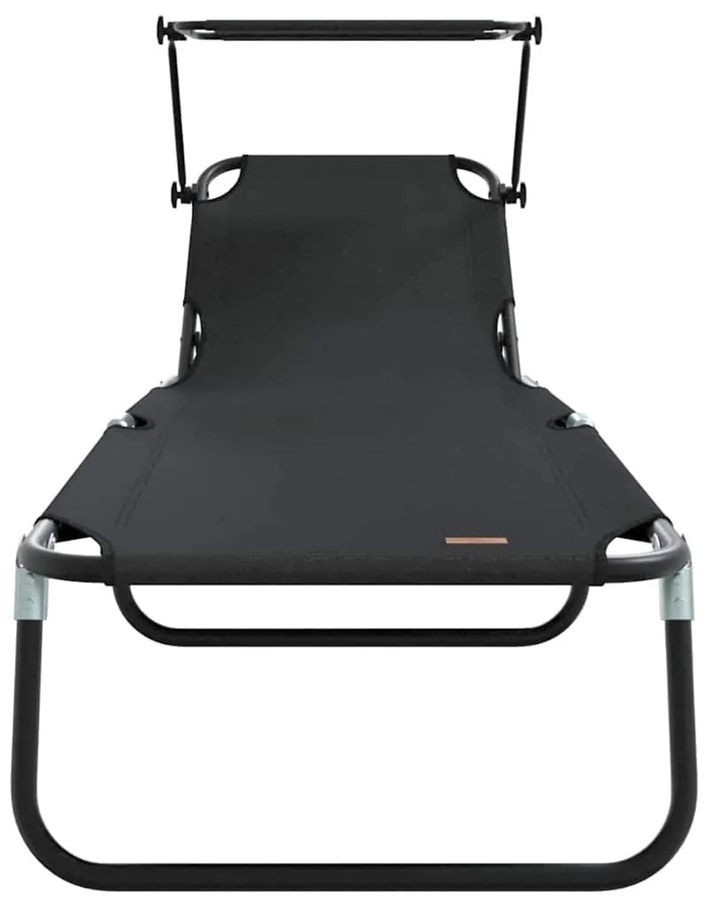 Espreguiçadeiras Dobráveis 2 pcs com Toldo Preto Tecido Oxford 600D