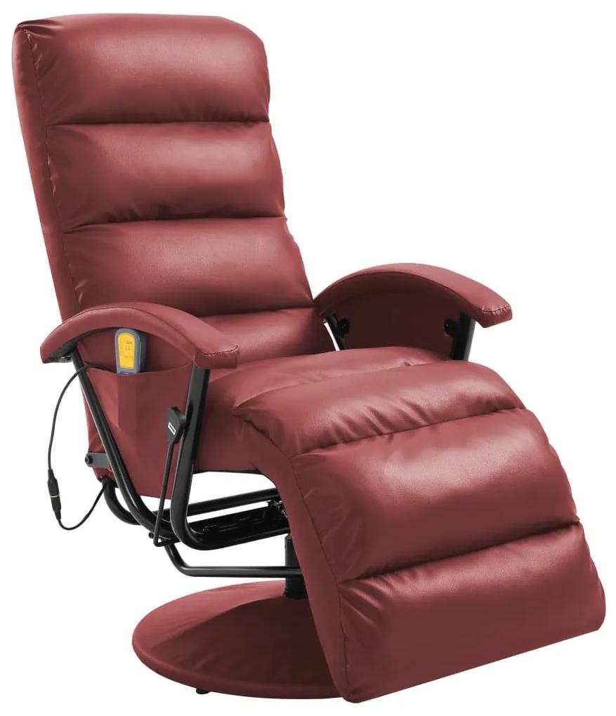 248485 vidaXL Cadeira de massagens reclinável couro artificial vermelho tinto