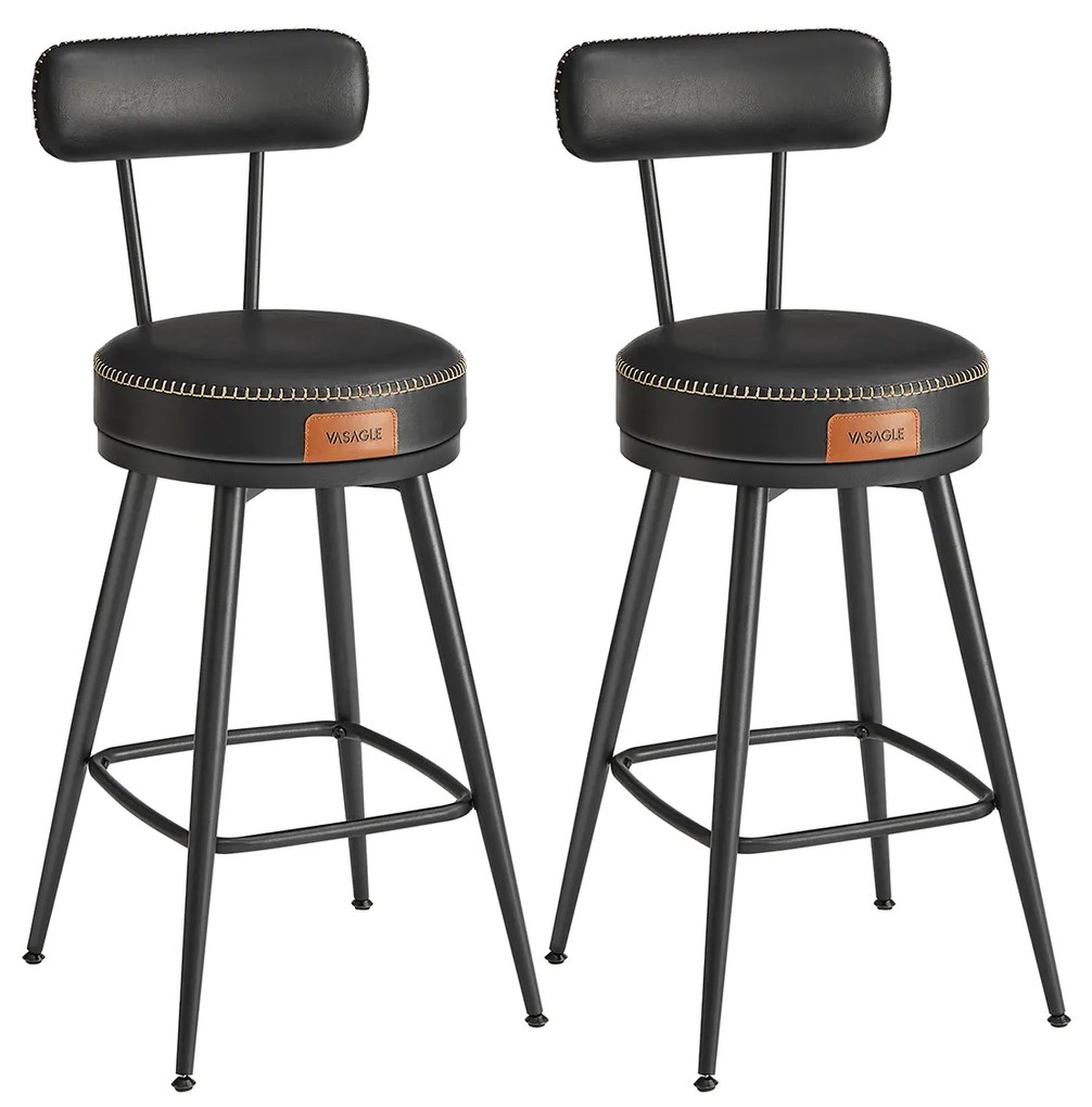 Conjunto de 2 bancos de bar em imitação de pele Coleção EKHO 54 x 54 x 91 cm Preto