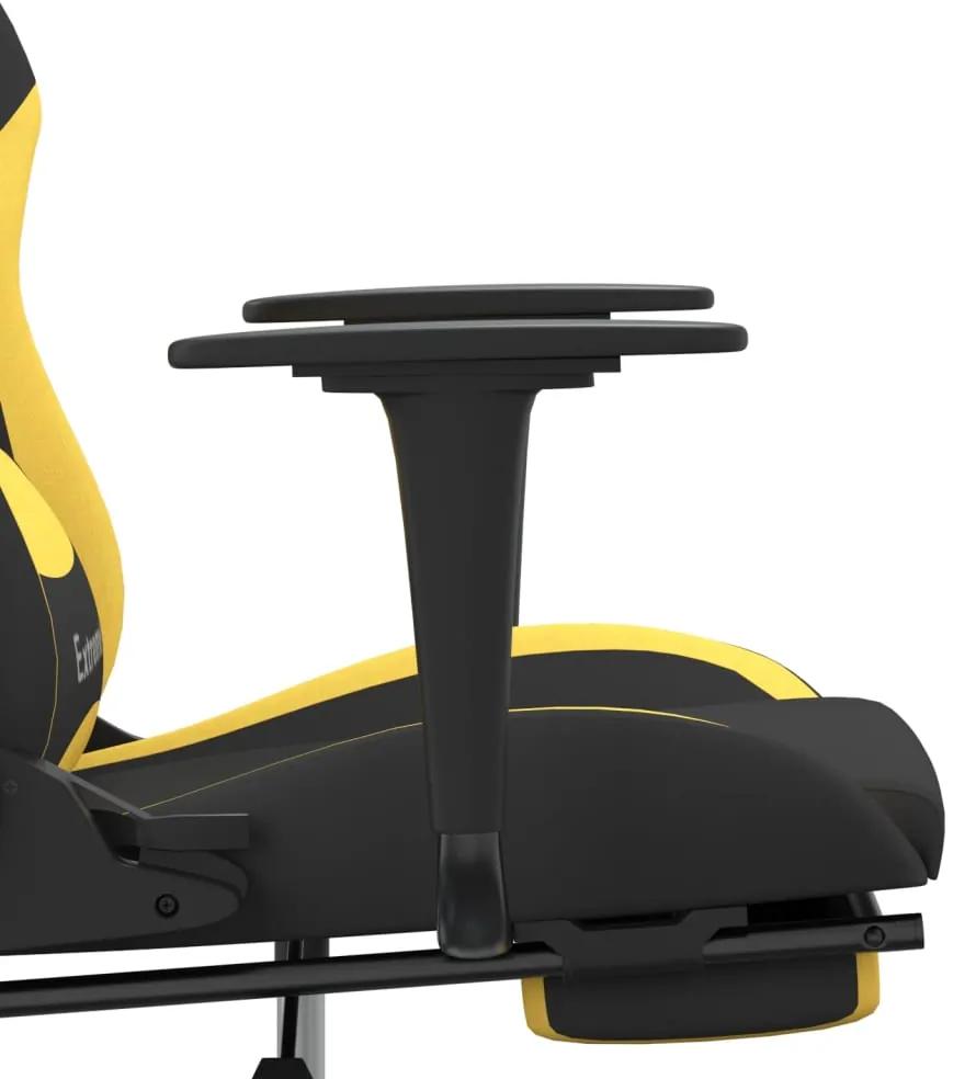 Cadeira de gaming com apoio de pés tecido preto e amarelo