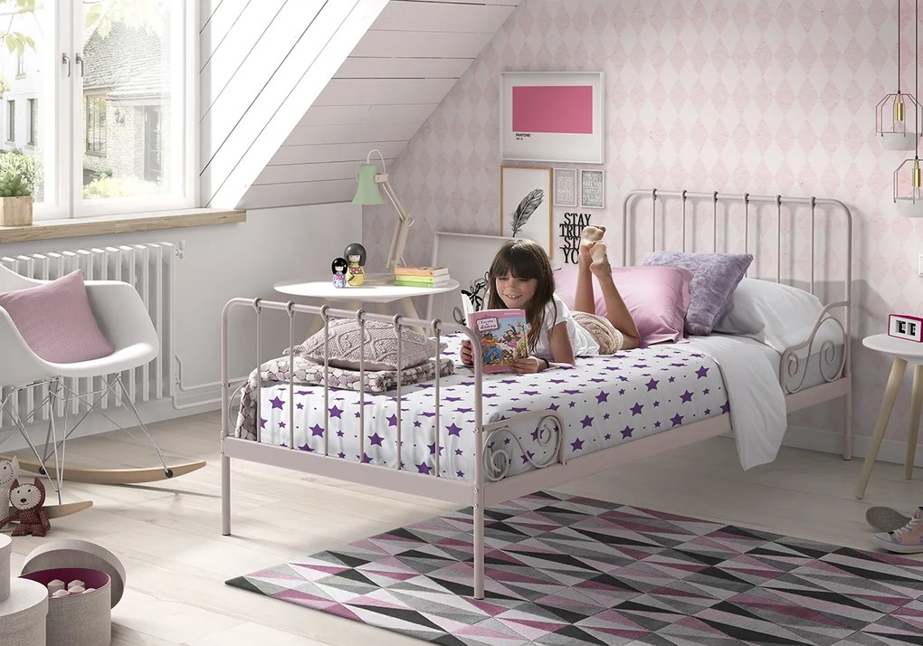 Cama infantil ALICE Metal 90x200cm + Estrado Rosa