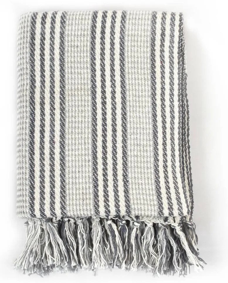 Manta em algodão às riscas 160x210 cm cinzento e branco