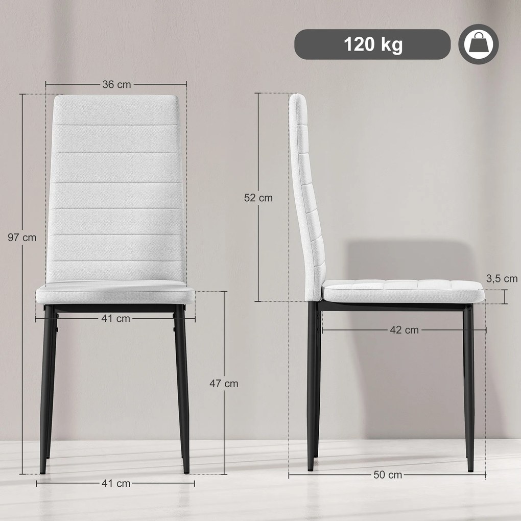 Conjunto de 6 Cadeiras de Sala de Jantar Estofadas em Linho com Pernas em Metal (MESA NÃO INCLUÍDA) Cadeiras Modernas para Cozinha Quarto Suporta até