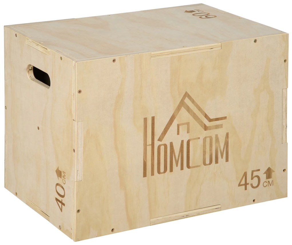 HOMCOM Caixa Pliometria Madeira Treino Funcional Alta Qualidade Carga Máxima 120 kg Design Ergonómico 45x40x60 cm | Aosom Portugal