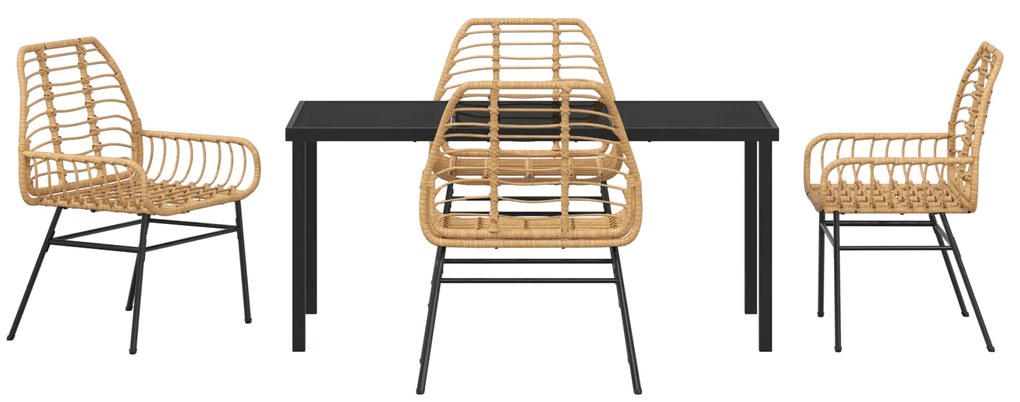 Conjunto de Jantar de Jardim 5 Peças Castanho Polyrattan