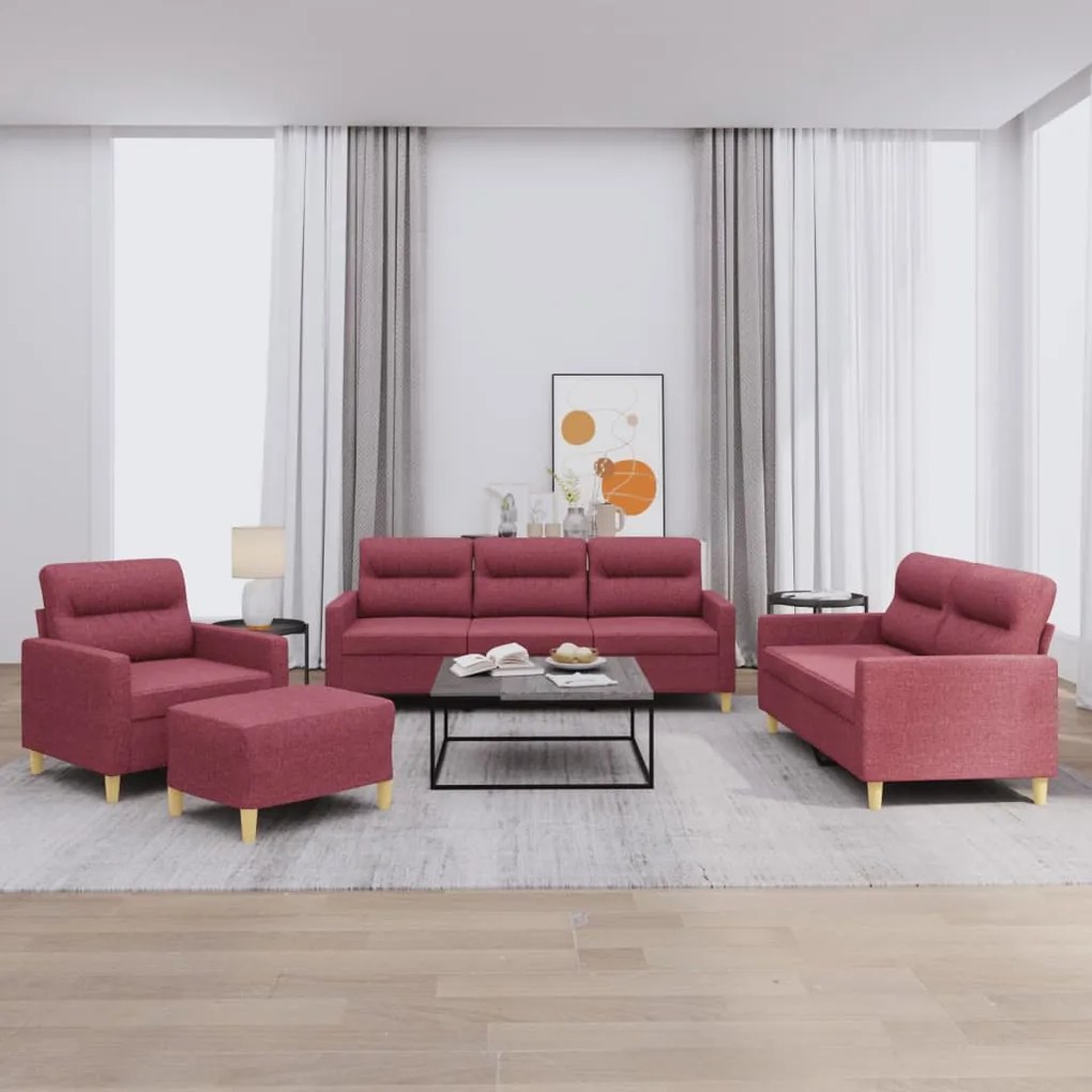 3201550 vidaXL 4 pcs conjunto de sofás com almofadões tecido vermelho tinto