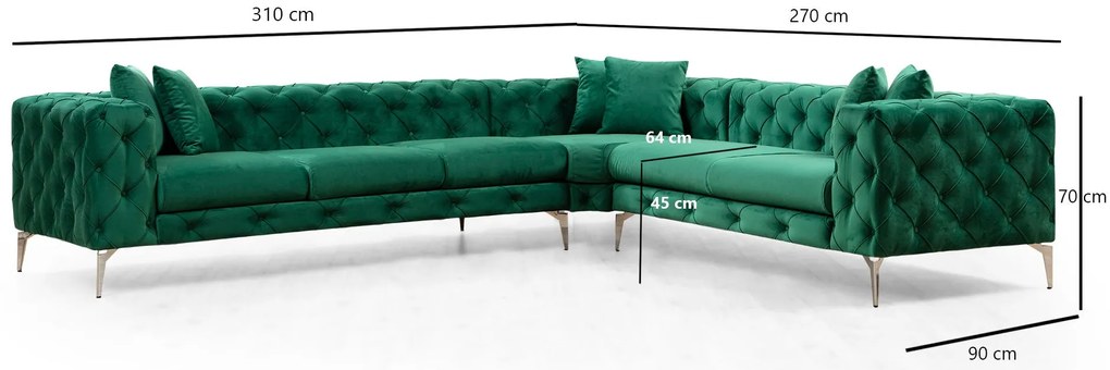 Sofá de Canto Como – Verde – 310 cm x 70 cm x 270 cm