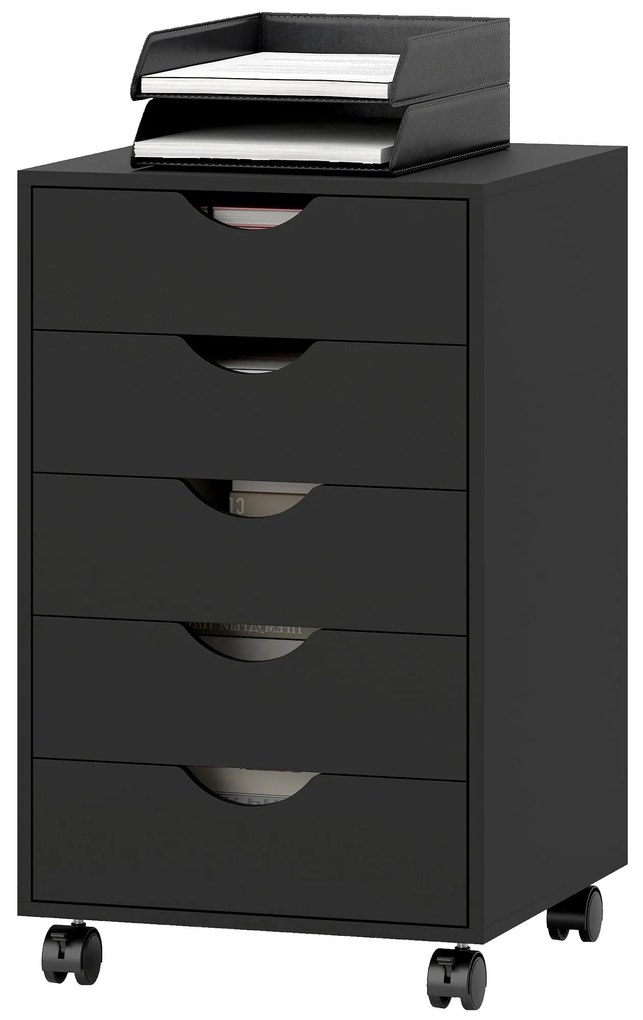 Bloco de Gavetas com Rodas Bloco de Gavetas para Escritório com 5 Gavetas 40x40x67 cm Preto