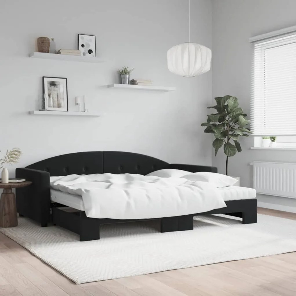 vidaXL Sofá-cama com gavetão e colchões 90x190 cm veludo preto