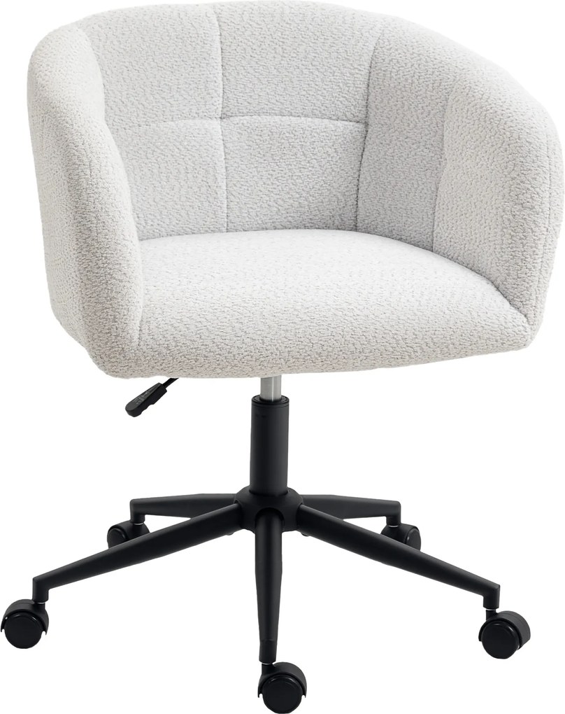 HOMCOM Cadeira de escritório estofada com revestimento aveludado, design em concha, cadeira de escritório com rodas, base em aço, Creme+Preto | Aosom Portugal
