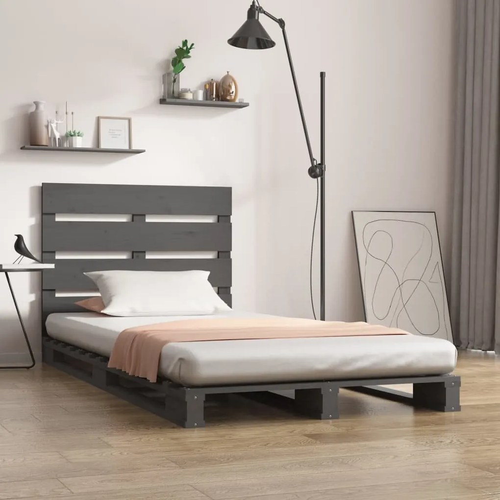 vidaXL Estrutura de cama 100x200 cm madeira de pinho maciça cinzento