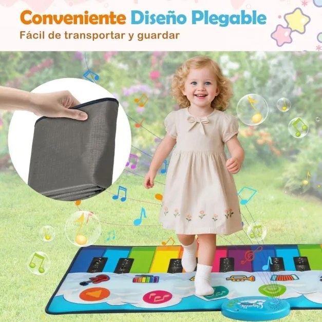 Tapete de piano para crianças com 8 sons de instrumentos com teclado para crianças com mais de 3 anos 120 x 47 cm Multicolor