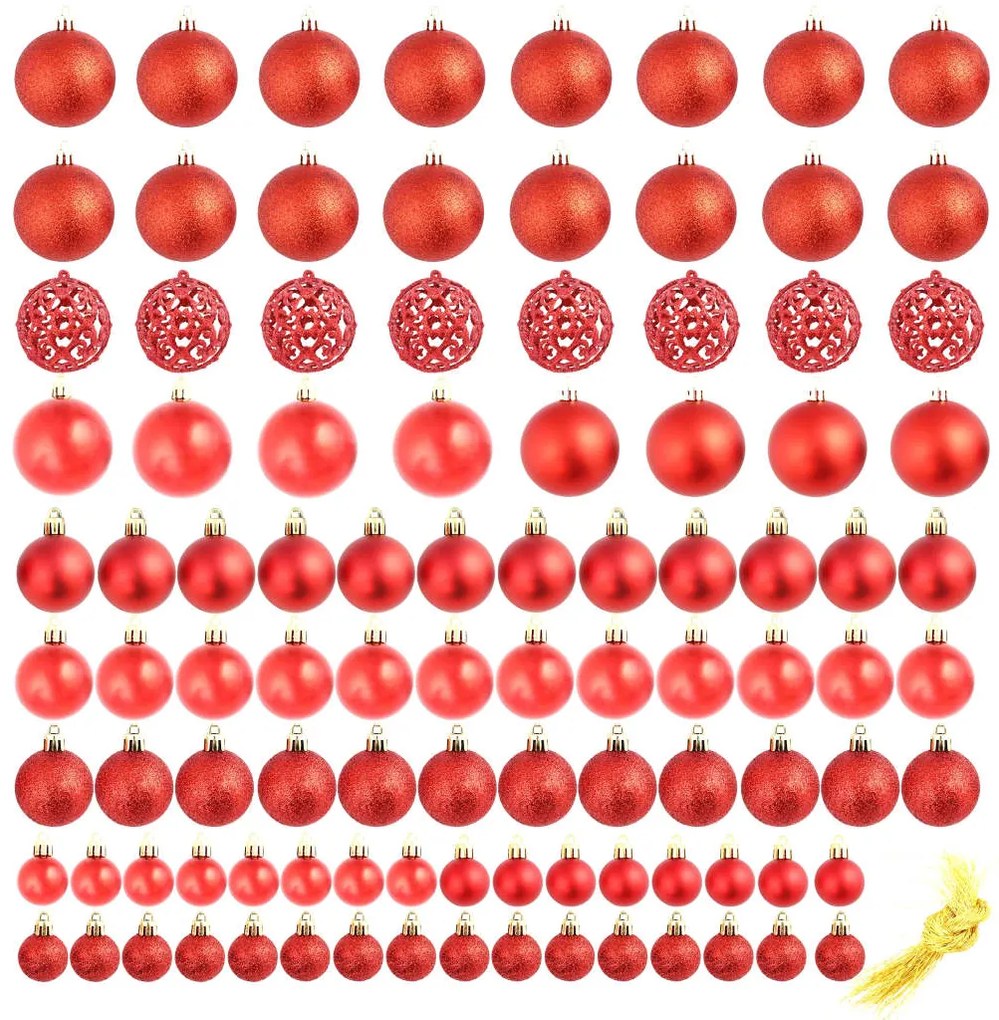 Conjunto de bolas de natal 100 pcs 3/4/6 cm vermelho