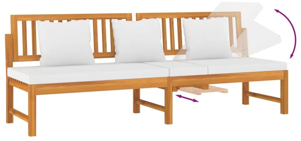 Sofá-cama c/ almofadão creme 200x60x75 cm madeira acácia maciça