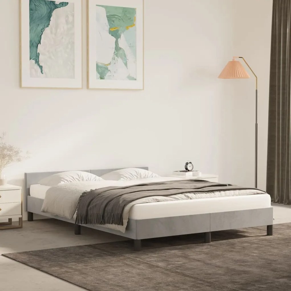 347573 vidaXL Estrutura de cama c/ cabeceira 140x200 cm veludo cinzento-claro