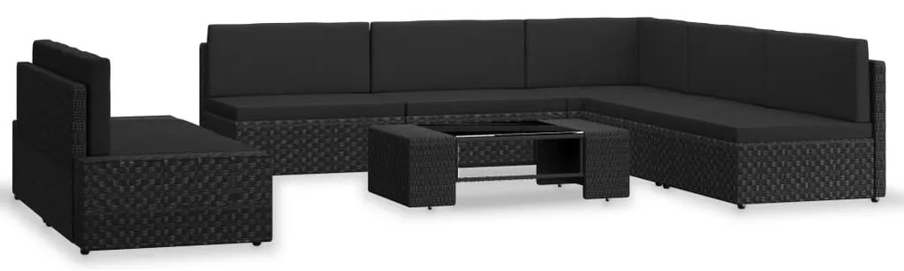 7 pcs conjunto lounge para jardim vime PE preto