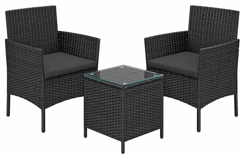 Conjunto de móveis de jardim em PE polyrattan preto-cinzento