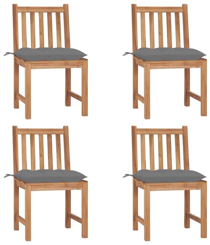 vidaXL Cadeiras de jardim c/ almofadões 4 pcs madeira de teca maciça