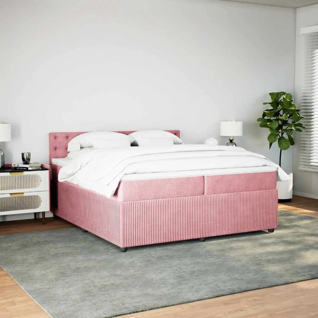 Cama com molas/colchão 200x200 cm veludo rosa