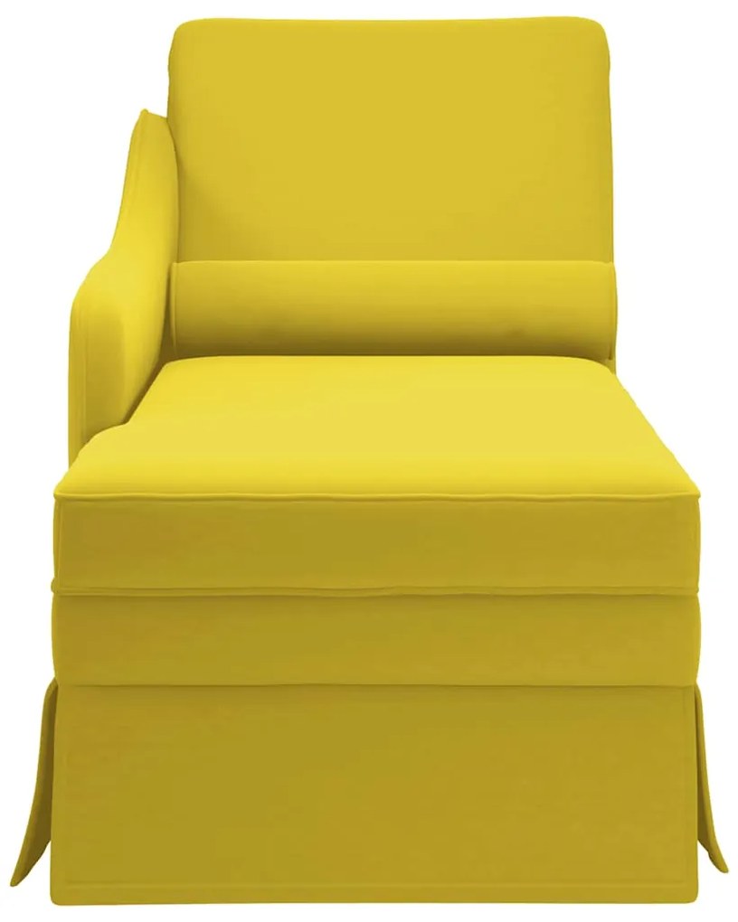Chaise-longue com almofada e apoio braço direito veludo amarelo
