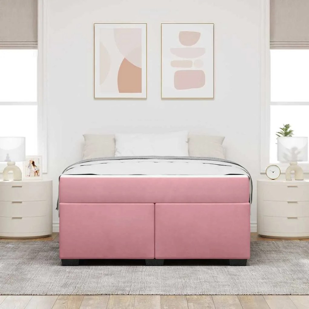 Estrutura de cama com colchão Outros Rosa 140 x 200 cm Veludo