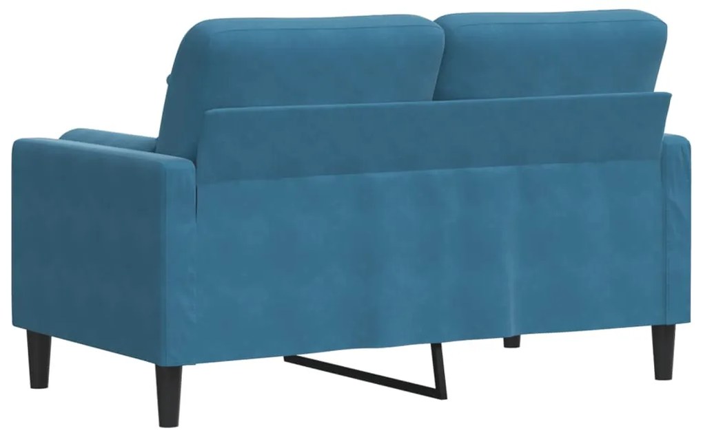 Sofá 2 lugares c/ almofadas decorativas 120 cm veludo azul