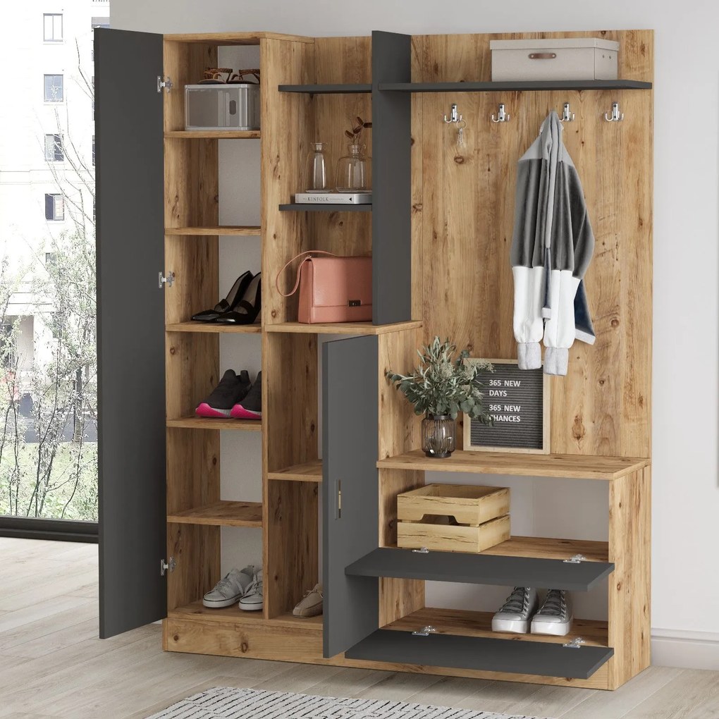 Cabideiro DD5 – Atlantic Pine e Antracite – 140x181,8x36,8 cm