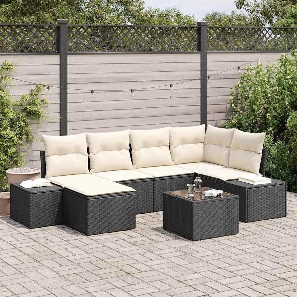 vidaXL Conjunto de Sofá de Jardim 6 pcs Preto e Creme vime PE