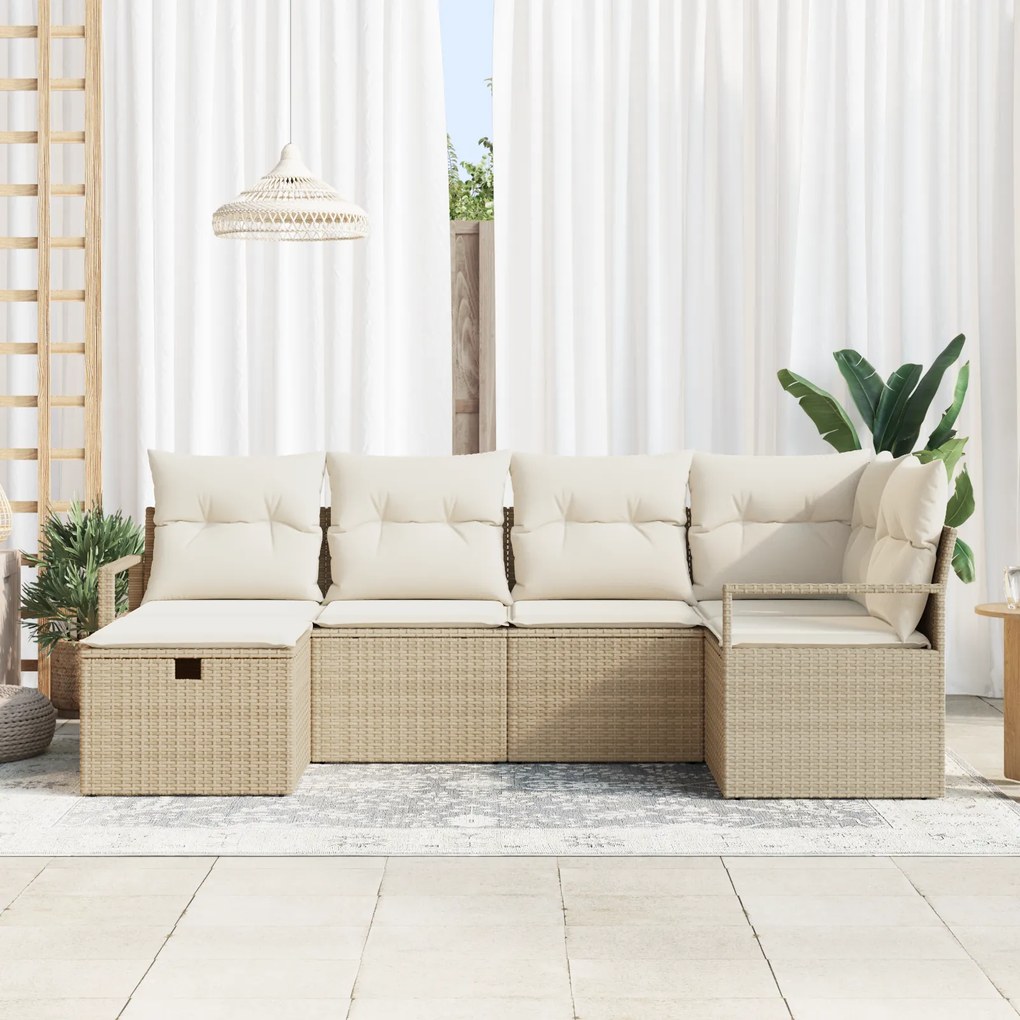 Conjunto de Sofá de Jardim vidaXL de 6 Peças com Almofadas Bege de Rat