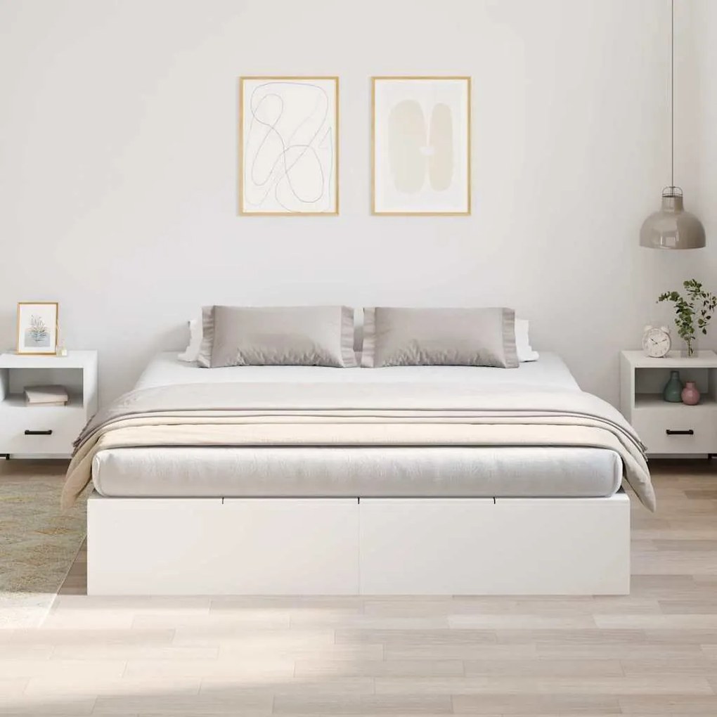 Cama de Armazenamento Branca 200x200 cm