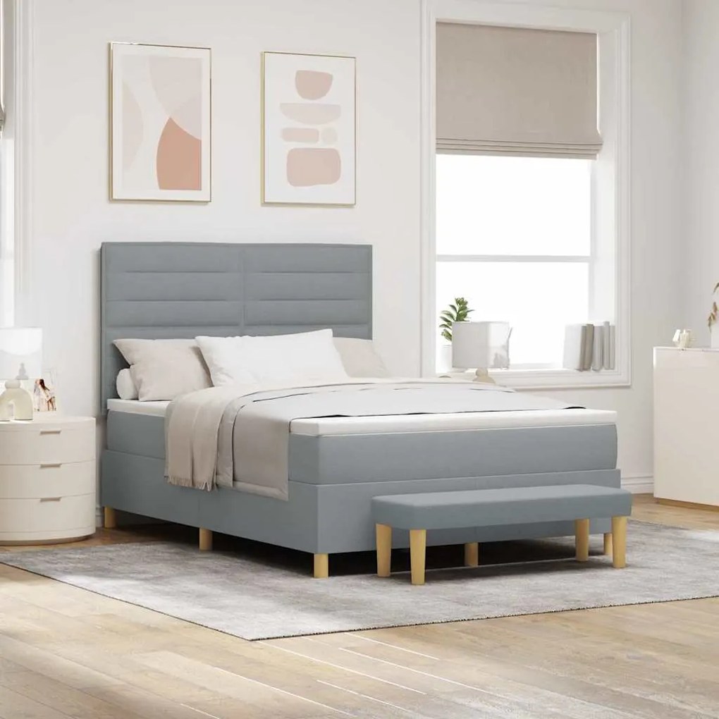 Cama Box com Colchão &amp; Banco Cinza Claro 140x200 cm Tecido