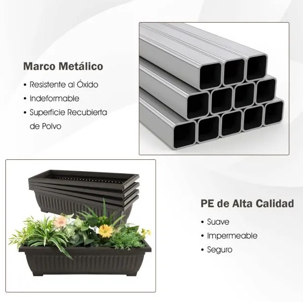 Floreira/horta elevada de 4 níveis e orifícios de drenagem, jardineira para verduras, ervas e flores (76 x 70,5 x 160 cm)