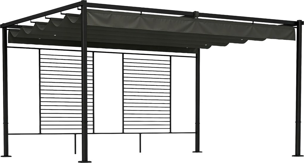 Outsunny Pérgola de Jardim 4x3 m com Teto Retrátil e 2 Painéis de Privacidade UPF50+ Pérgola para Exterior Cinzento | Aosom Portugal