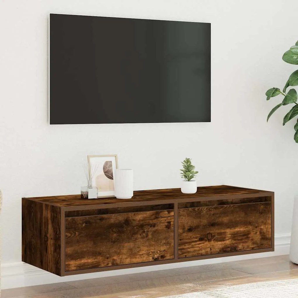 Móvel de TV com luzes LED 100X35,5x25 cm carvalho fumado