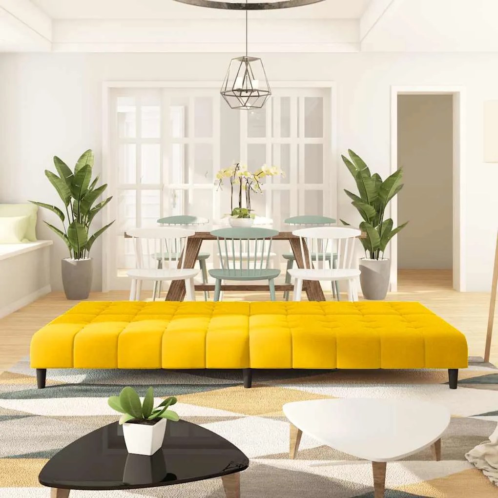 Sofá-cama de 2 lugares veludo amarelo