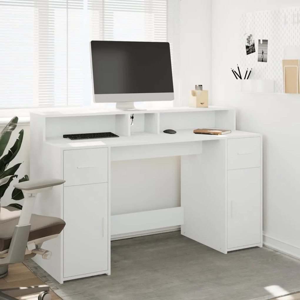 Secretária c/ luzes LED 140x55x91 cm derivados madeira branco