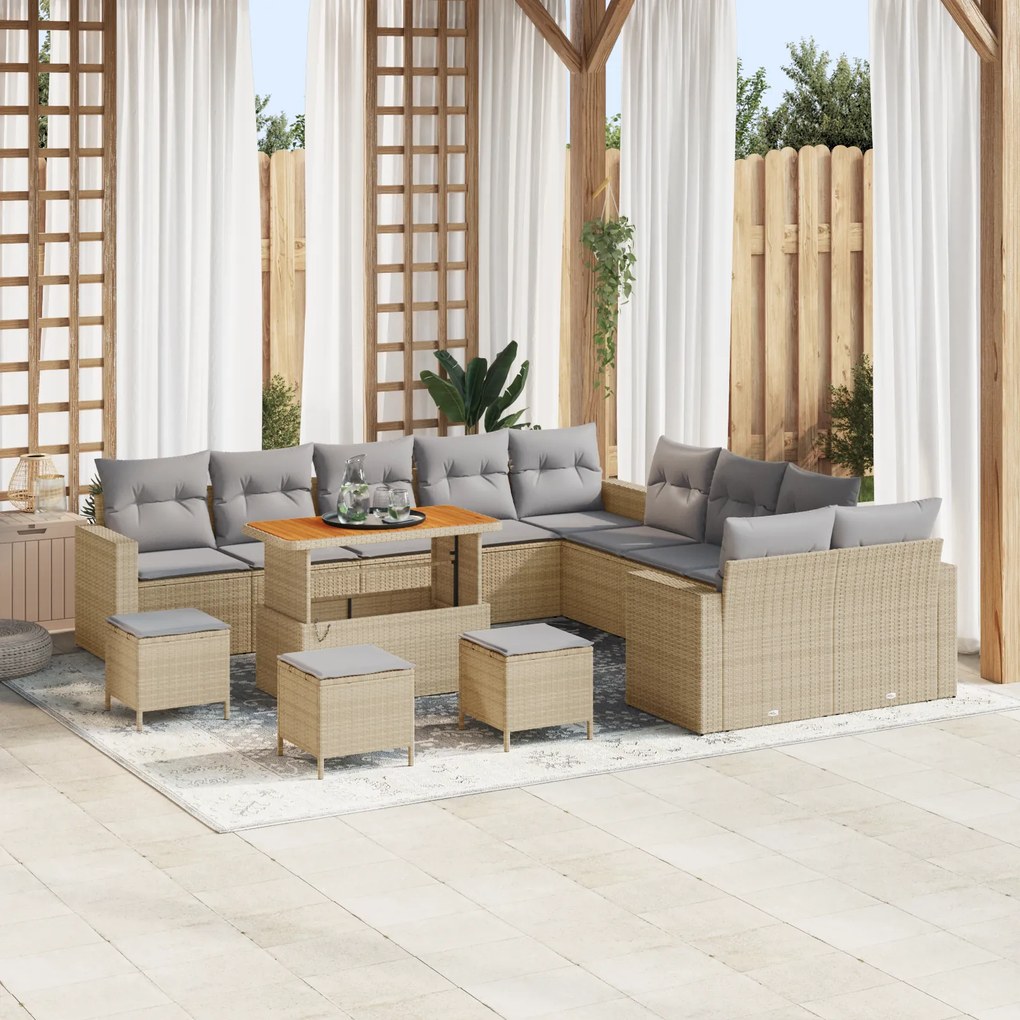Conjunto de Sofá de Jardim vidaXL com Almofadas Bege Vime Polipropilen