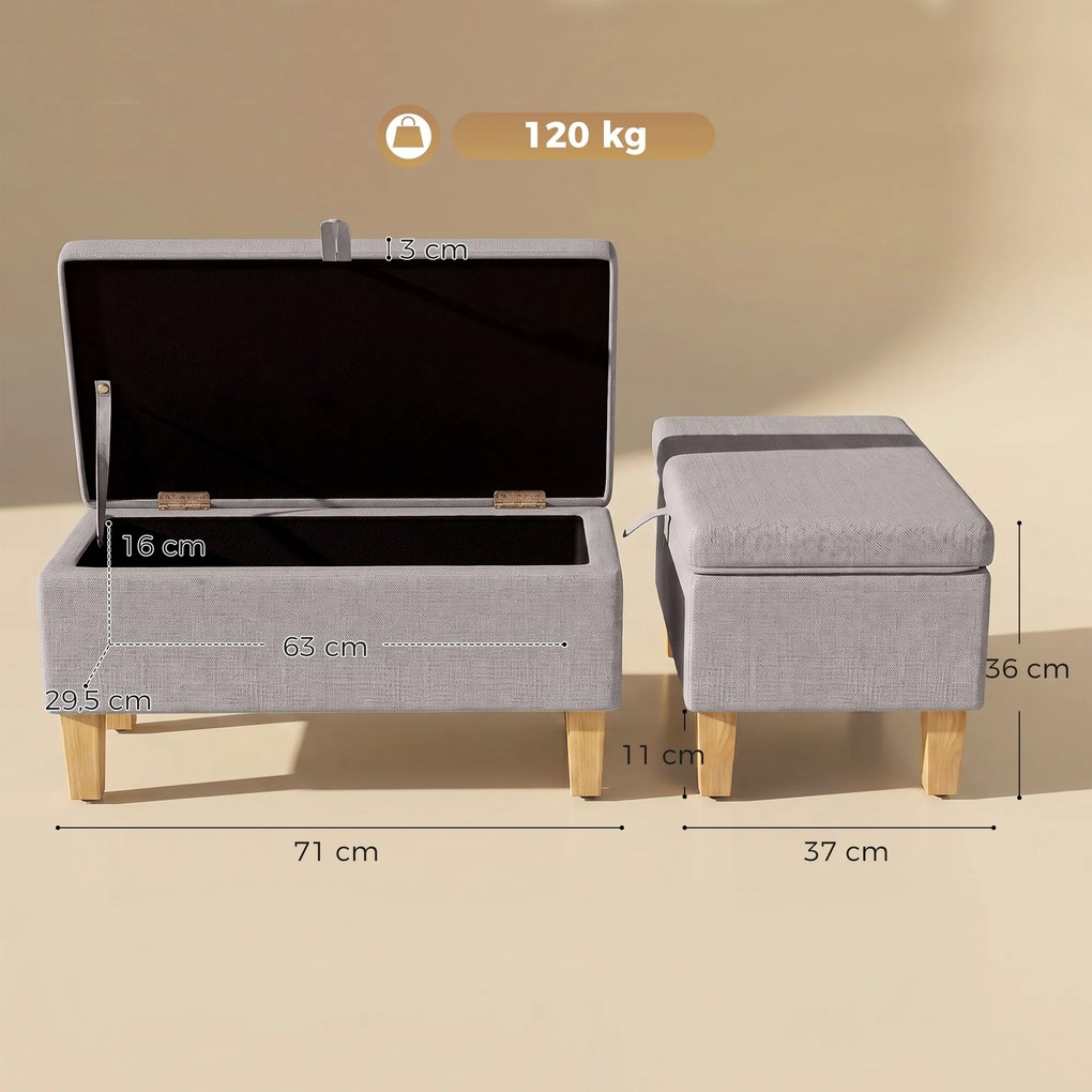 Banco de Arrumação aos Pés da Cama, 71 x 37 x 36 cm, Assento Acolchoado, Cinzento-Claro