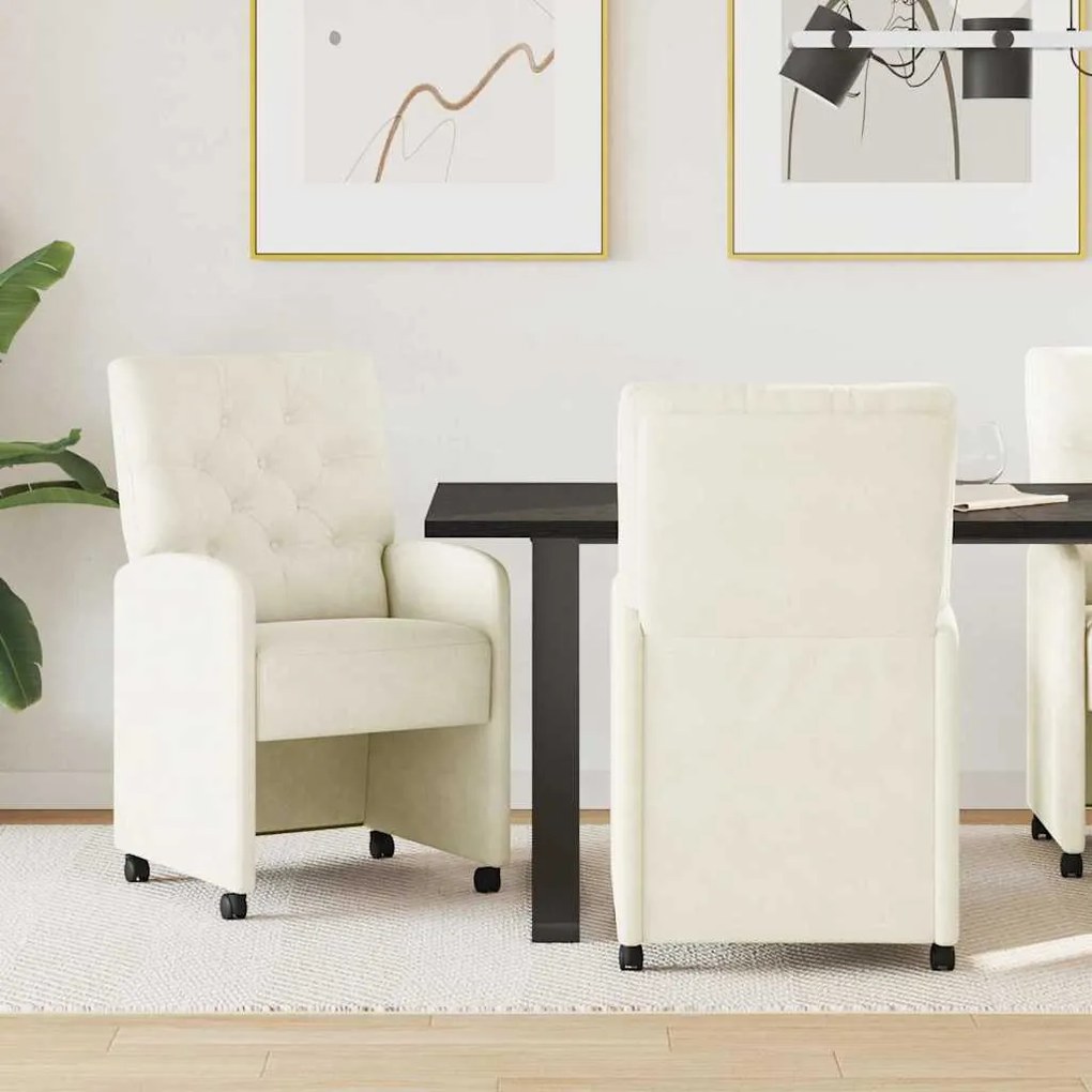 vidaXL Cadeiras de Jantar com Rodas 2 pcs Creme 58 x 67 x 97 cm Veludo